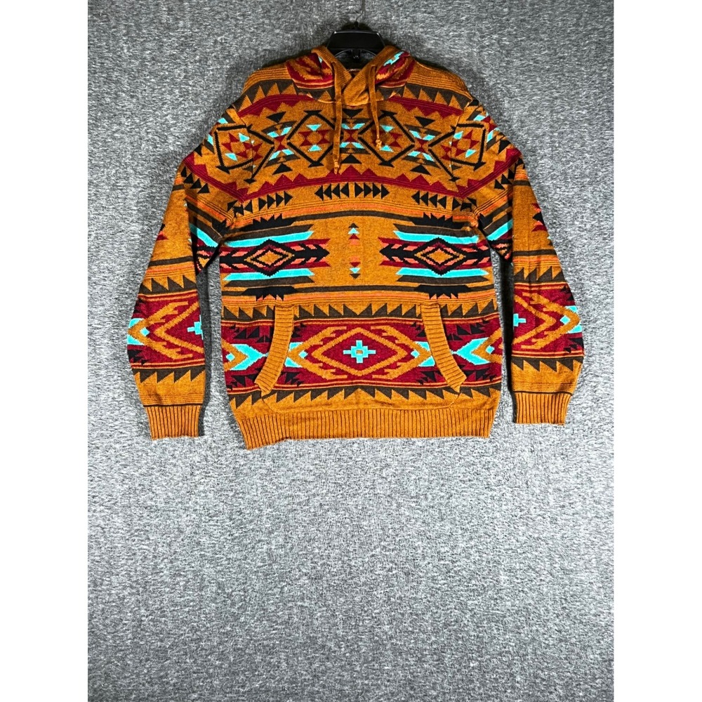 American Eagle Mens Southwestern Geometric Knit Hoodie Mustard Yellow Size M